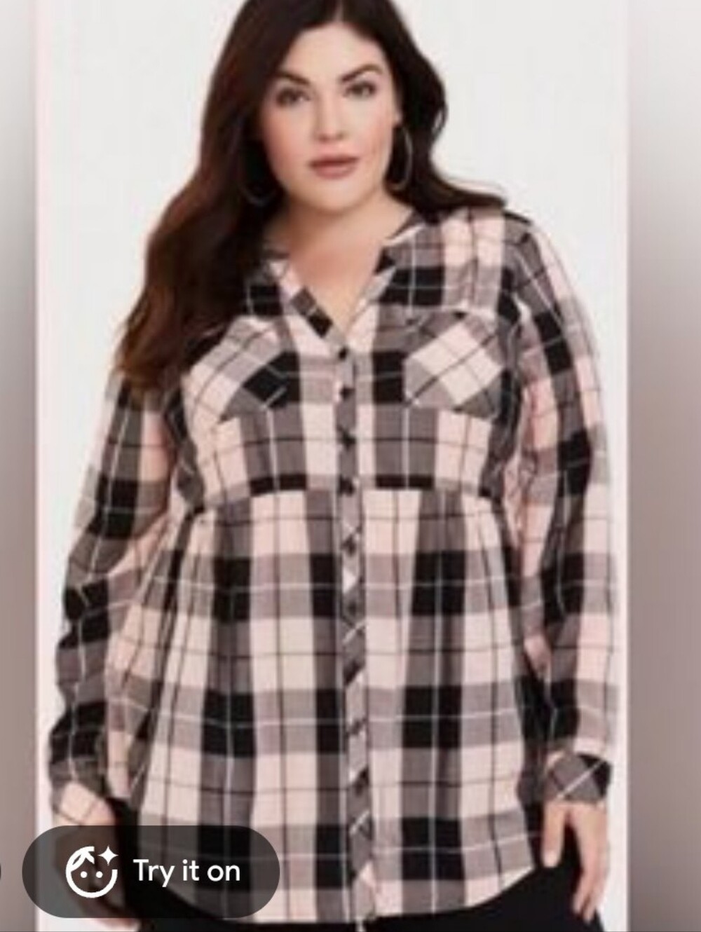 Torrid Plaid Button-Front Tunic Top - Pink & Black 2x